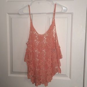 Salmon colored crochet tank
